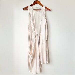 OAK + FORT | SILKY CRINKLED SLEEVELESS ASYMMETRICAL DRAPED HIGH NECK MIDI DRESS